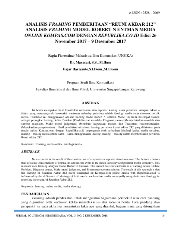 (PDF) Analisis Framing Pemberitaan “Reuni Akbar 212” (Analisis Framing ...