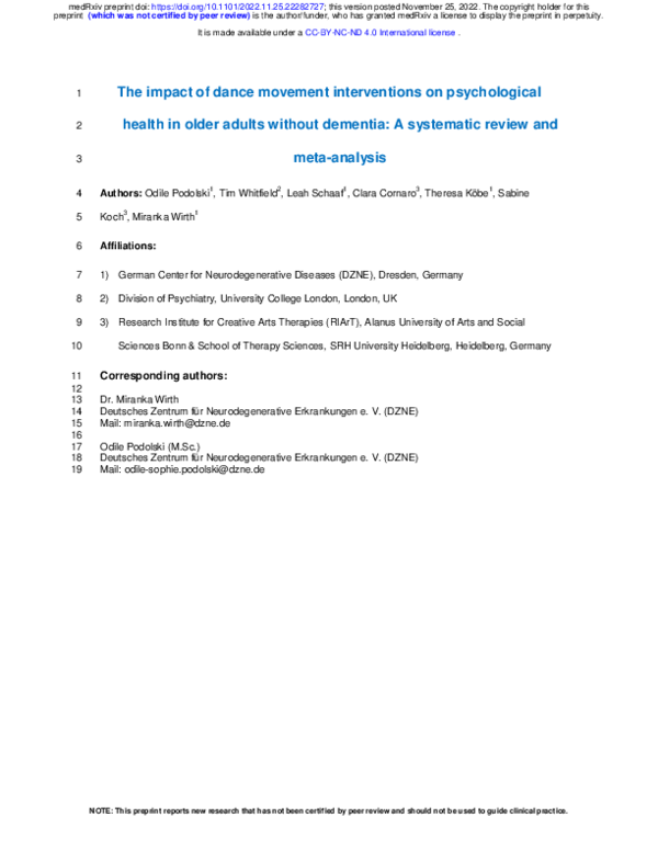 (PDF) The impact of dance movement interventions on psychological ...