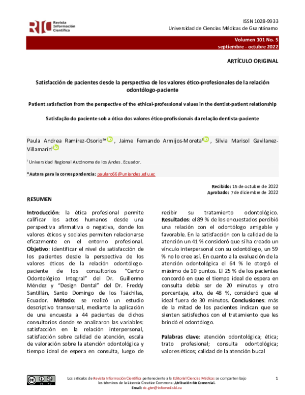 (PDF) Patient satisfaction from the perspective of the ethical