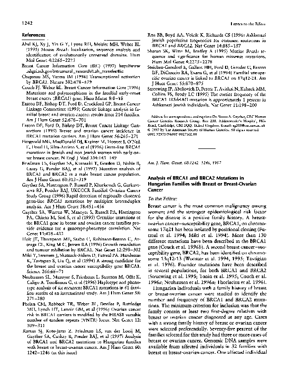 (PDF) Analysis of BRCA1 and BRCA2 mutations in Hungarian families with ...