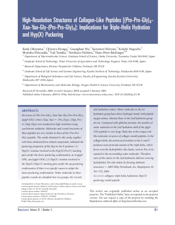 (PDF) High-resolution structures of collagen-like peptides [(Pro-Pro ...