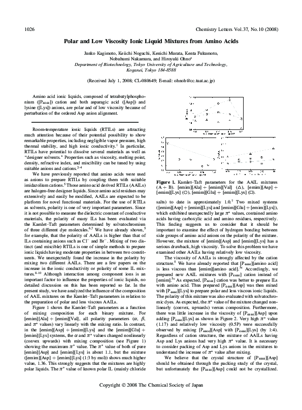 (PDF) Polar and Low Viscosity Ionic Liquid Mixtures from Amino Acids