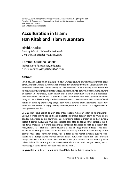 (PDF) Acculturation in Islam: Han Kitab and Islam Nusantara