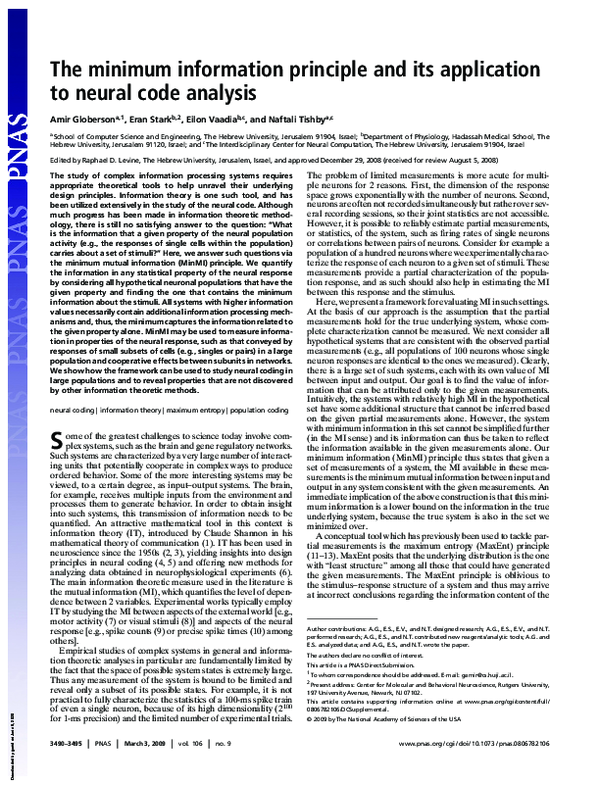 (PDF) The minimum information principle and its application to neural ...
