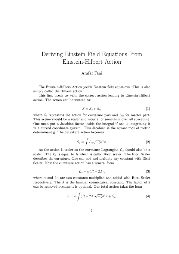 (PDF) Deriving Einstein Field Equations From EinsteinHilbert Action