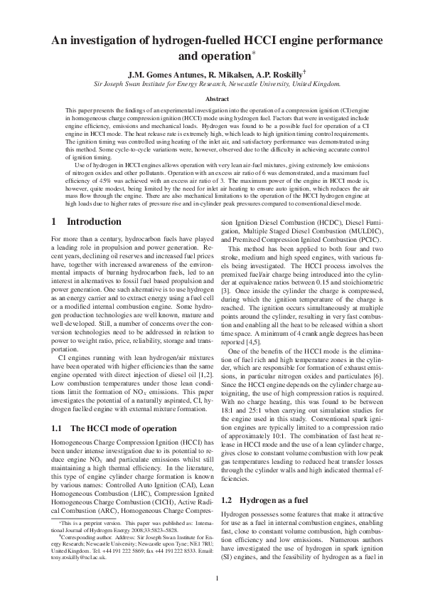 (PDF) An investigation of hydrogen-fuelled HCCI engine performance and ...
