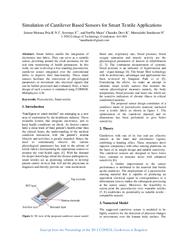 (PDF) Simulation of Cantilever Based Sensors for Smart Textile Applications