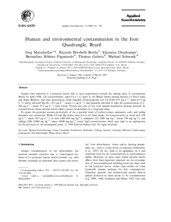 (PDF) Human and environmental contamination in the Iron Quadrangle, Brazil Ricardo Perobelli