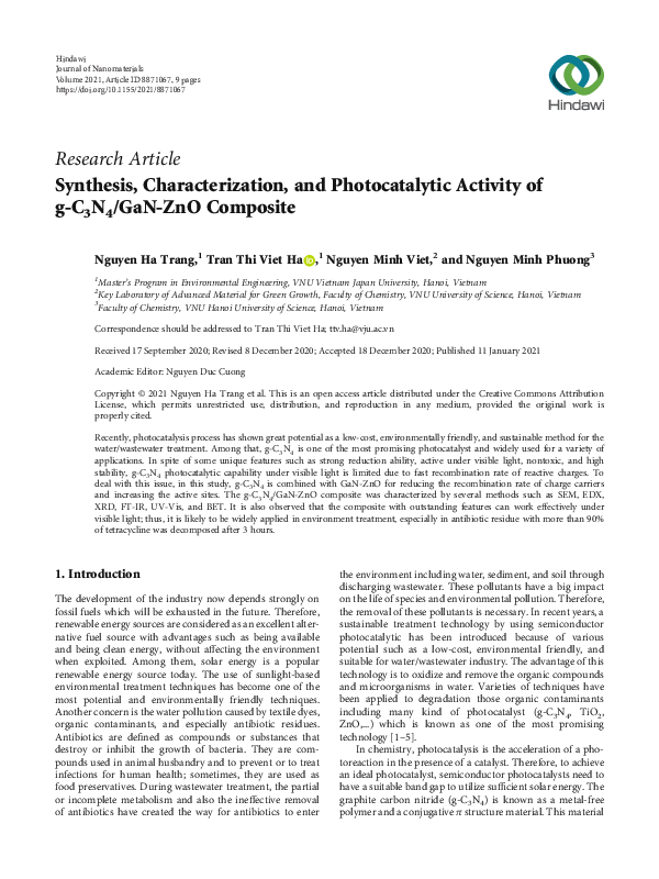 (PDF) Synthesis, Characterization, and Photocatalytic Activity of g ...