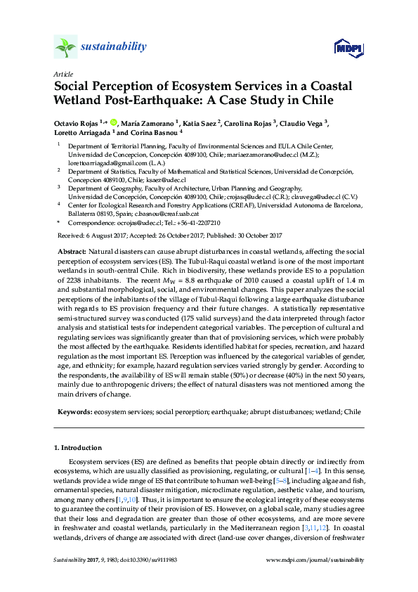 (PDF) Social Perception of Ecosystem Services in a Coastal Wetland Post ...