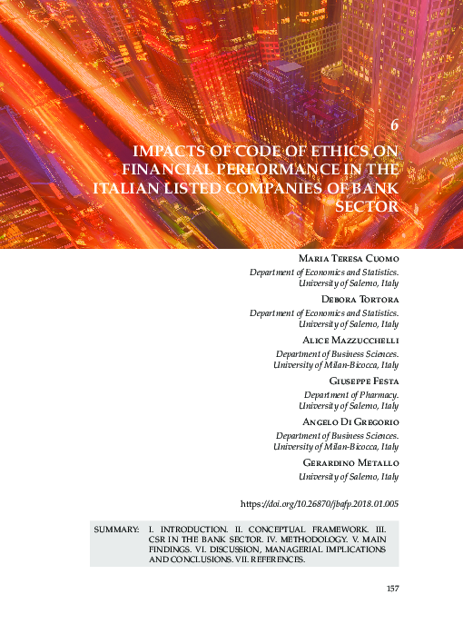 (PDF) Impacts of Code of ethics on financial performance in the Italian ...