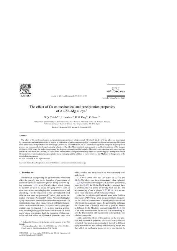 (PDF) The effect of Cu on mechanical and precipitation properties of Al ...