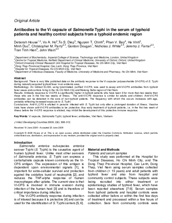 (PDF) Antibodies to the Vi capsule of Salmonella Typhi in the serum of ...