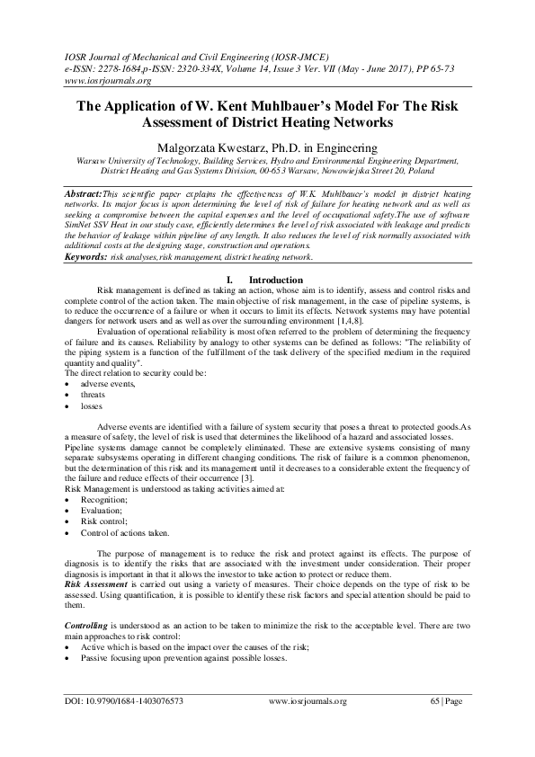 (PDF) The Application of W. Kent Muhlbauer’s Model For The Risk