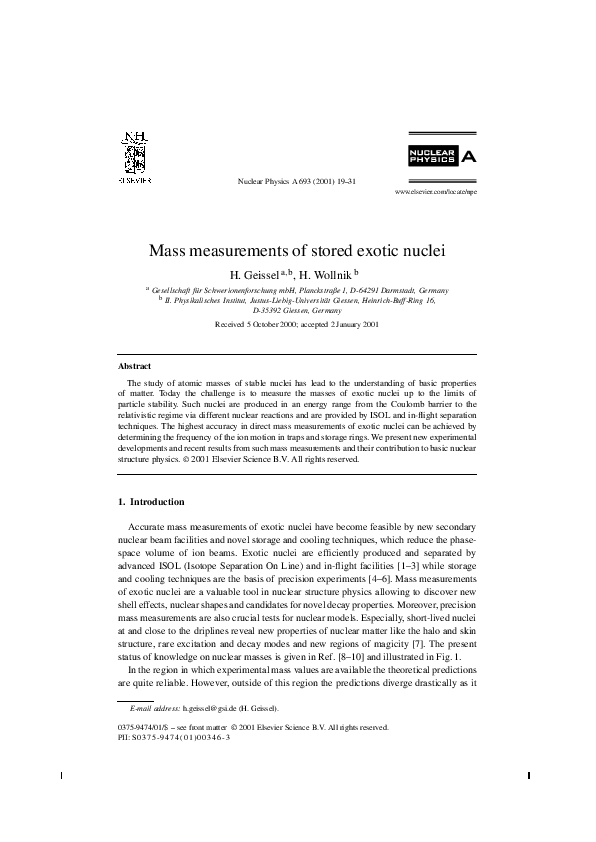 (PDF) Mass measurements of stored exotic nuclei