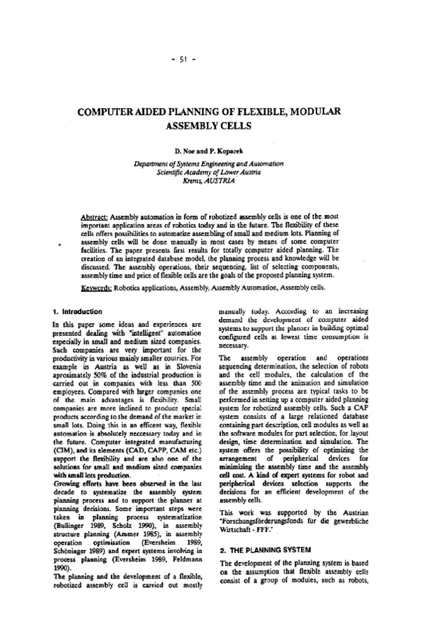 (PDF) Computer Aided Planning of Flexible, Modular Assembly Cells