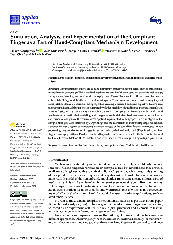 (PDF) Simulation, Analysis, and Experimentation of the Compliant Finger ...