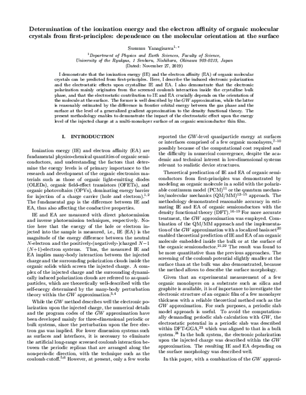 (PDF) Determination of the ionization energy and the electron affinity ...