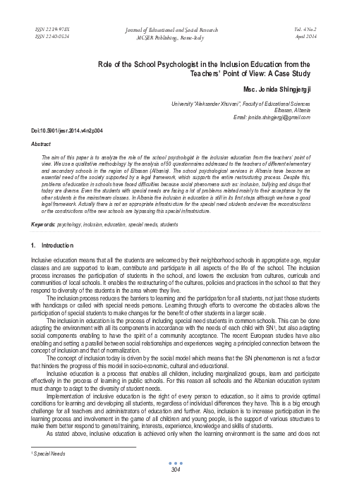 (PDF) Role of the School Psychologist in the Inclusion Education from ...