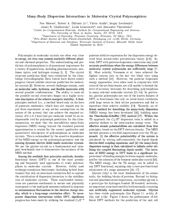 (PDF) Many-Body Dispersion Interactions in Molecular Crystal ...