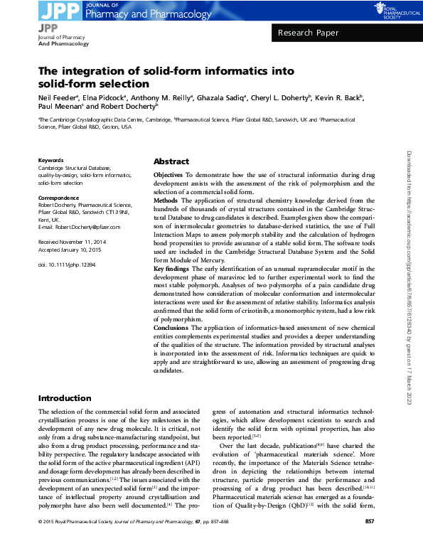 (PDF) The integration of solid-form informatics into solid-form selection