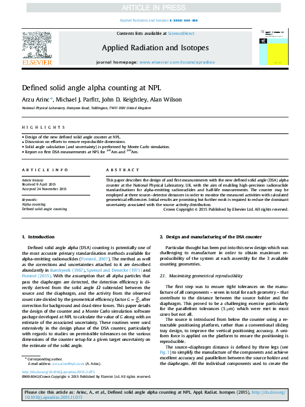 (PDF) Defined solid angle alpha counting at NPL