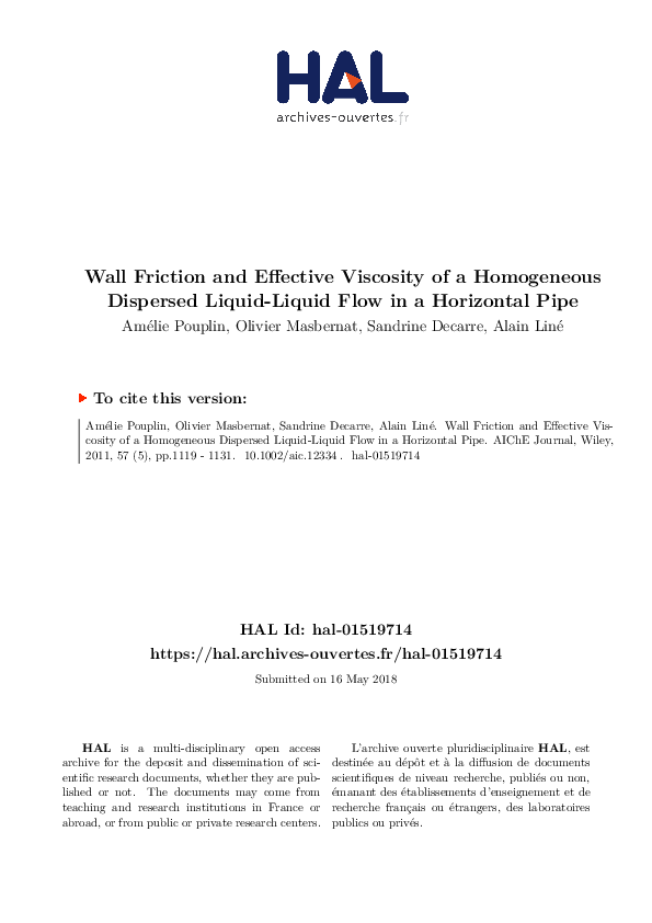 (PDF) Wall friction and effective viscosity of a homogeneous dispersed ...