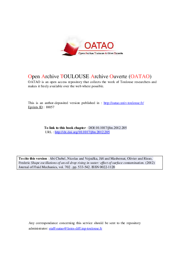 (PDF) Shape oscillations of an oil drop rising in water: effect of ...
