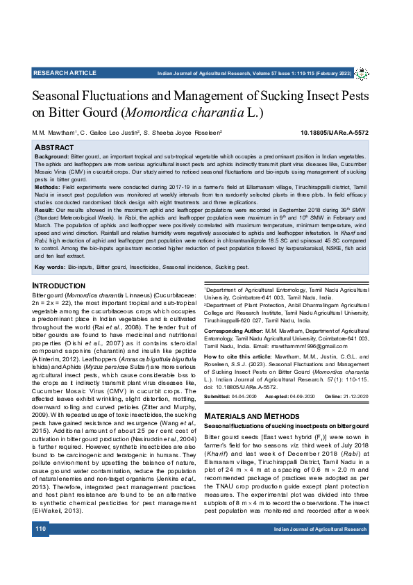 (PDF) Seasonal Fluctuations and Management of Sucking Insect Pests on ...