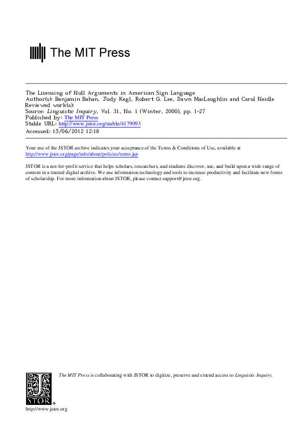 (PDF) The Licensing of Null Arguments in American Sign Language