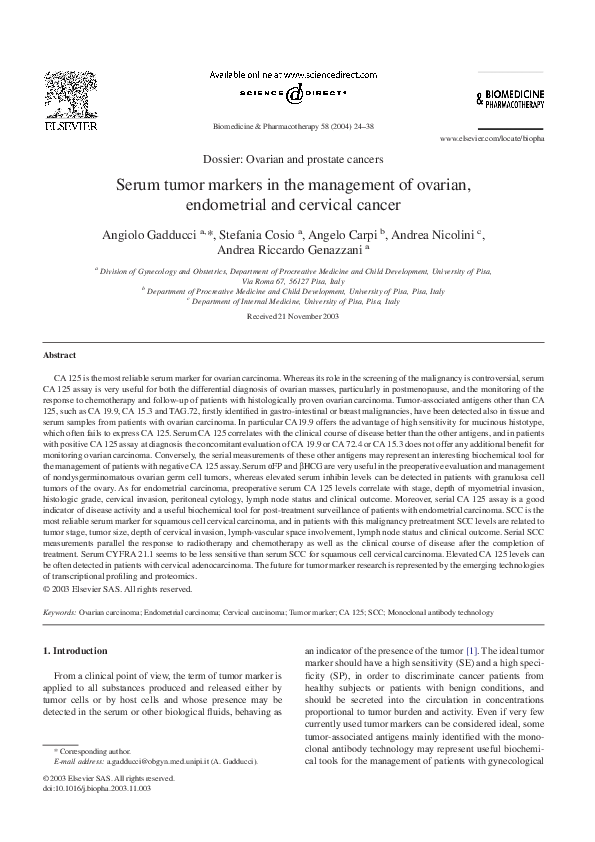 (PDF) Serum tumor markers in the management of ovarian, endometrial and ...
