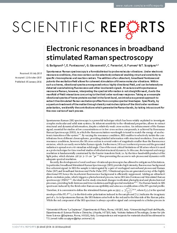 (PDF) Electronic resonances in broadband stimulated Raman spectroscopy