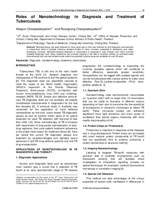 (PDF) Roles of Nanotechnology in Diagnosis and Treatment of Tuberculosis