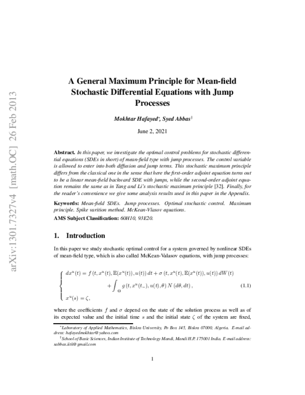 (PDF) A general maximum principle for mean-field stochastic ...