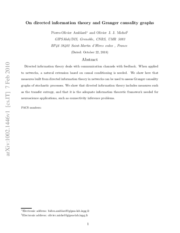 (PDF) On directed information theory and Granger causality graphs