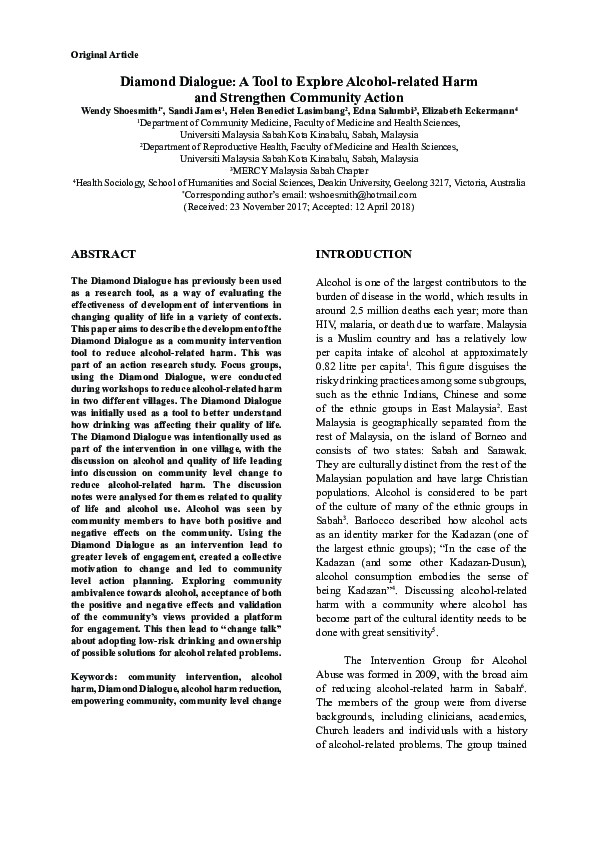 (PDF) Diamond Dialogue: A Tool to Explore Alcohol-related Harm and ...
