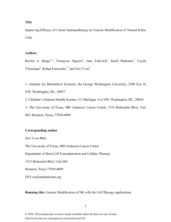 (PDF) Improving efficacy of cancer immunotherapy by genetic ...