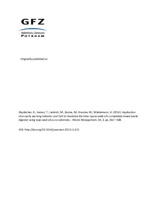 (PDF) Application of an early warning indicator and CaO to maximize the ...