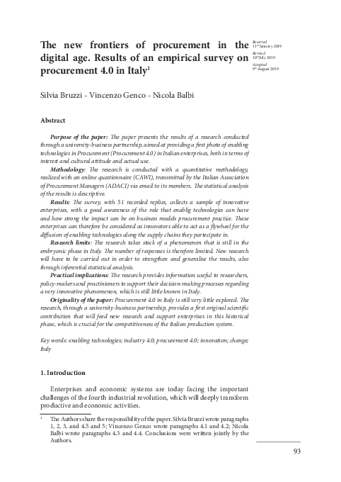 (PDF) The new frontiers of procurement in the digital age. Results of ...