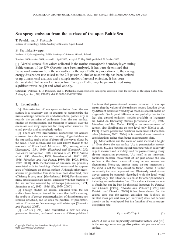 (PDF) Sea spray emission from the surface of the open Baltic Sea