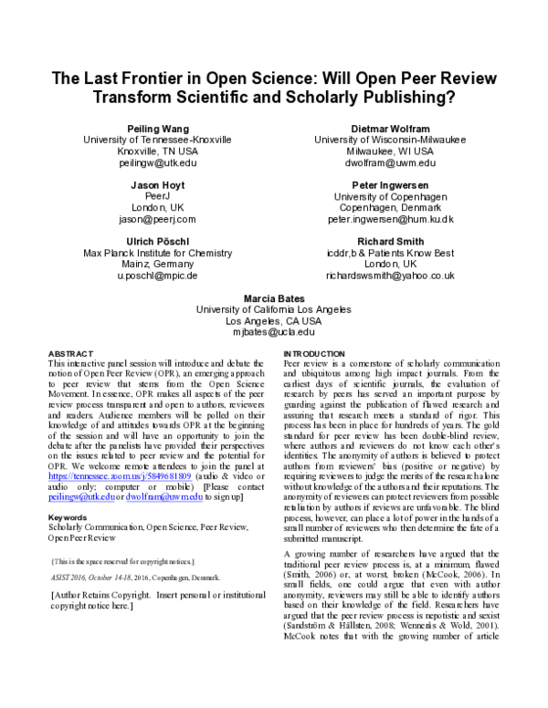 (PDF) The last frontier in open science: Will open peer review ...