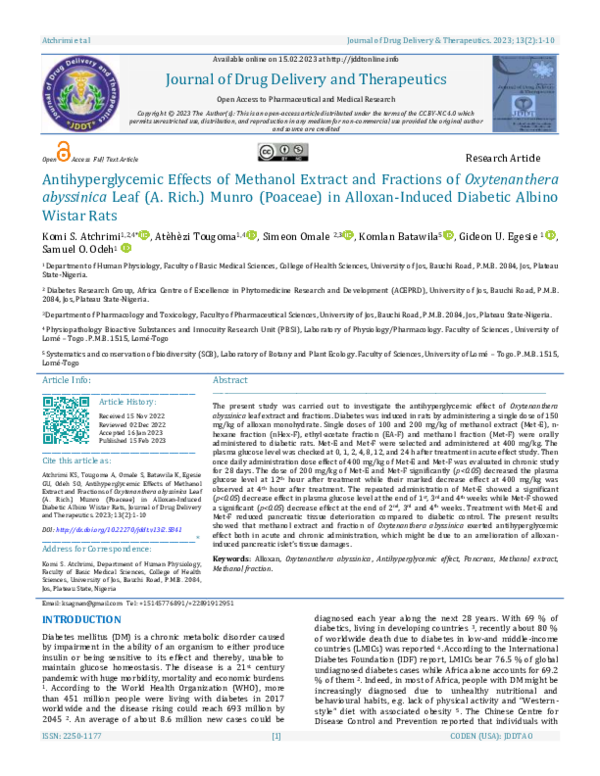 (PDF) Antihyperglycemic Effects of Methanol Extract and Fractions of ...