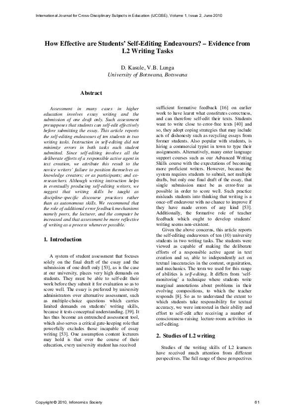 (PDF) How Effective are Students’ Self-Editing Endeavours? – Evidence ...
