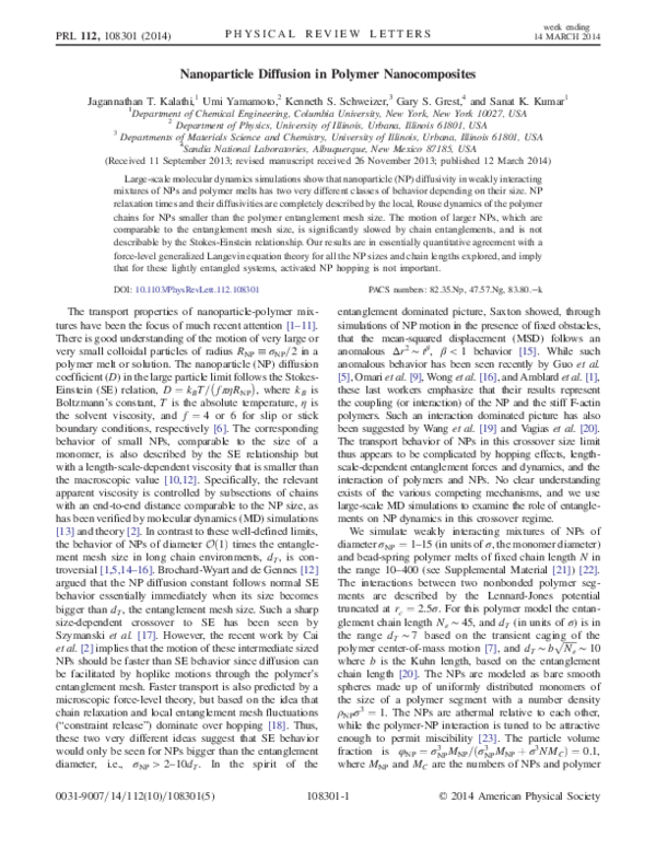 (PDF) Nanoparticle Diffusion in Polymer Nanocomposites
