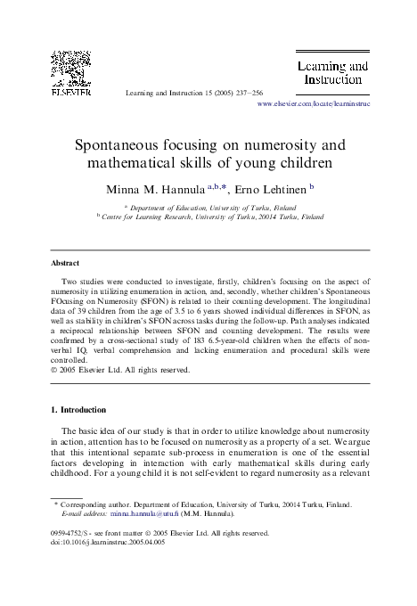(PDF) Spontaneous focusing on numerosity and mathematical skills of ...