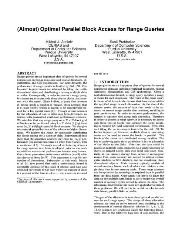 (PDF) (Almost) Optimal parallel block access for range queries