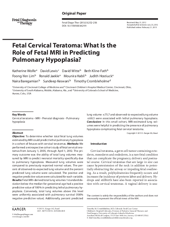 (PDF) Fetal Cervical Teratoma What Is the Role of Fetal MRI in