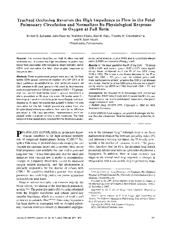 (PDF) Tracheal occlusion reverses the high impedance to flow in the ...