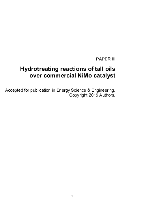 (PDF) Hydrotreating reactions of tall oils over commercial NiMo catalyst