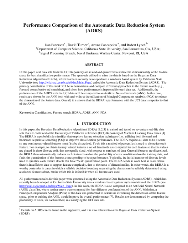 (PDF) Performance comparison of the automatic data reduction system (ADRS)